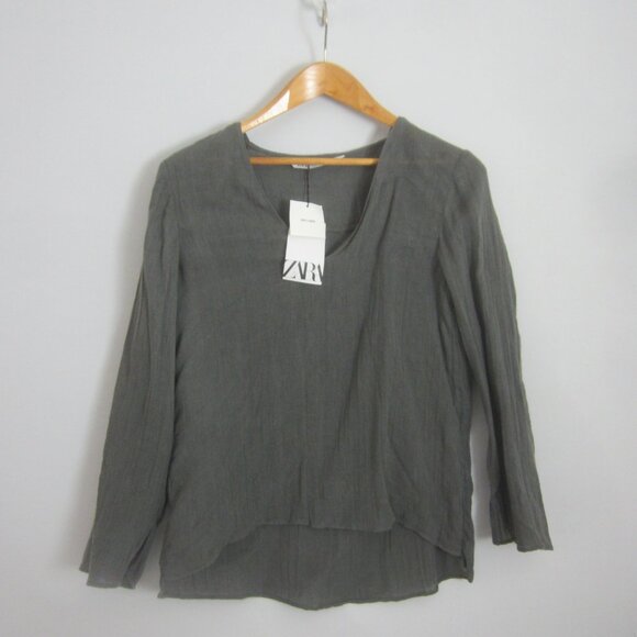 New Zara Womens XS Gray Long Sleeve V Neck LInen Tunic Shirt NWT $70 X-Small - Picture 8 of 8